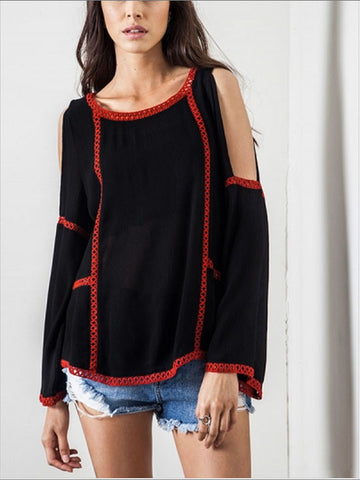 Touch Down Open Shoulder Top-Black