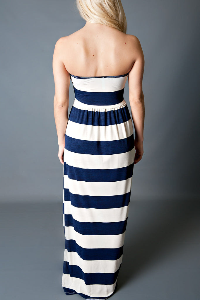Crossing Paths Striped Maxi Dress-Navy