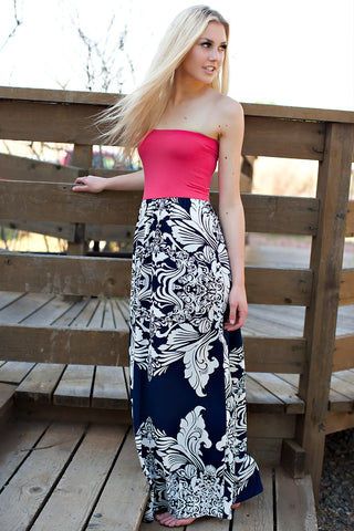 Damask Print Maxi Dress