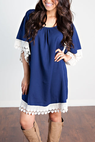 Emily Lace Trimmed Tunic-Navy