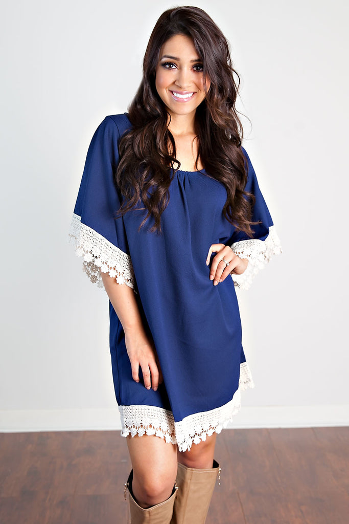 Emily Lace Trimmed Tunic-Navy