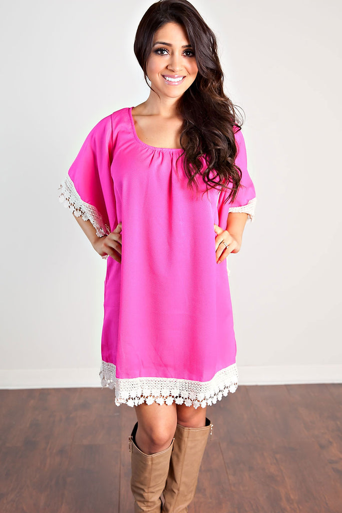Emily Lace Trimmed Tunic-Hot Pink