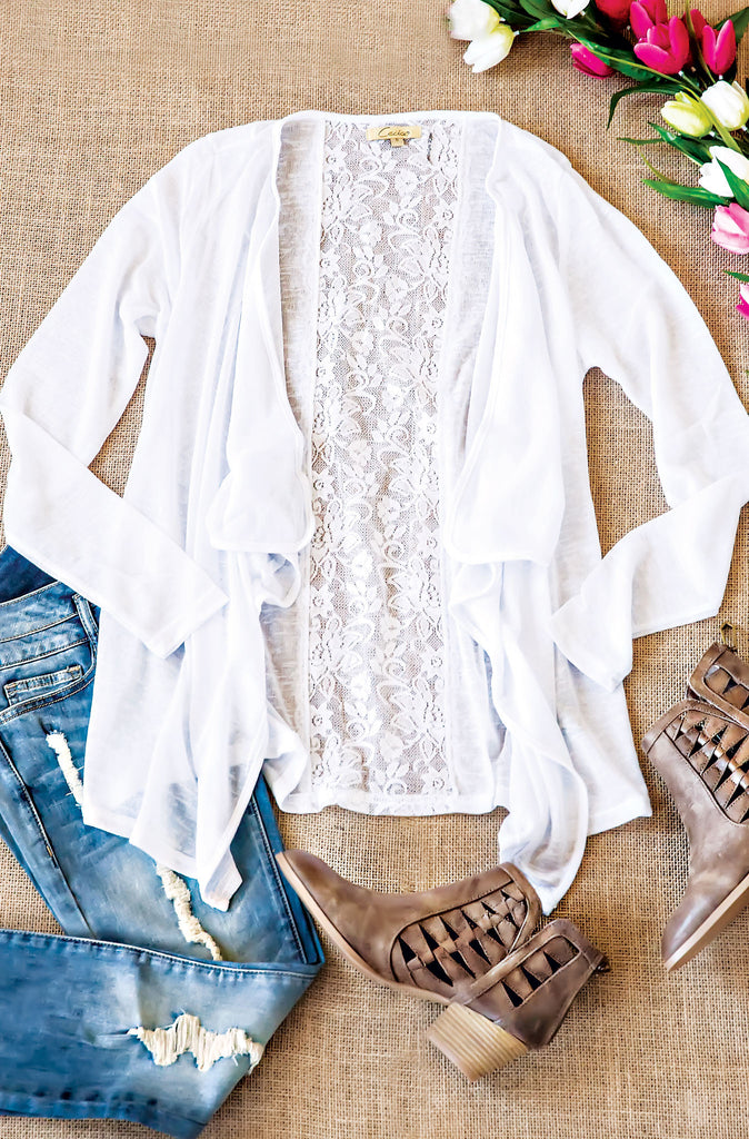 Estella Lace Cardigan-White