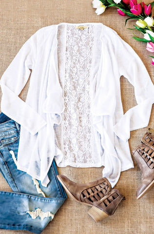 Estella Lace Cardigan-White