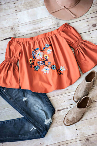 Evie Embroidered Off The Shoulder Top