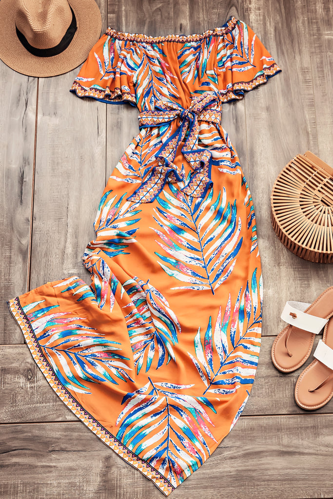 Isla Off The Shoulder Maxi Dress-Tangerine
