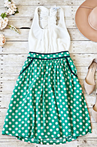 Give It All Polka Dot Skirt- Green