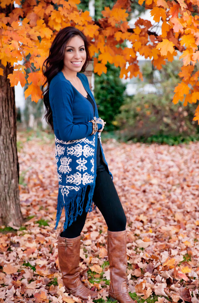 Glad To Meet You Printed Cardigan-Navy