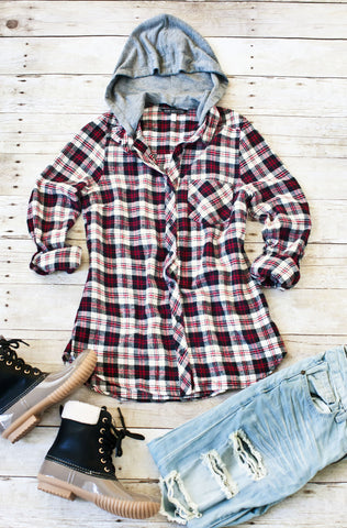 Casual Hoodie Plaid Top