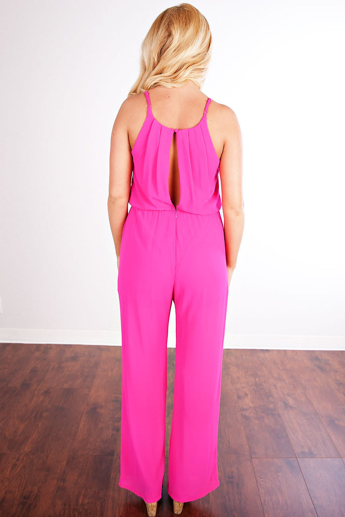 Beat Goes On Jumpsuit- Hot Pink