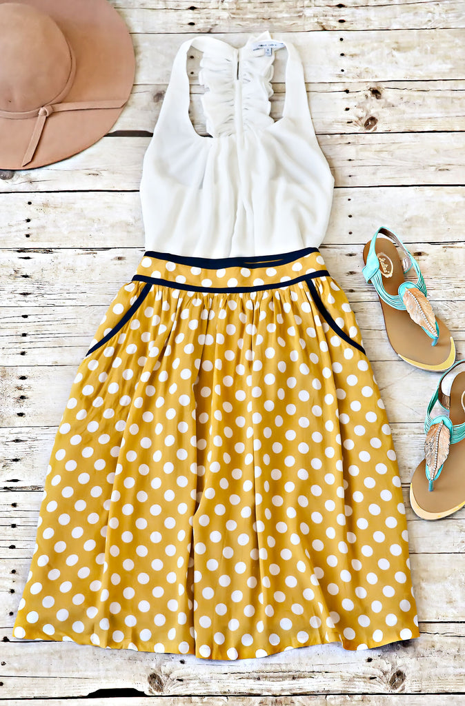 Give It All Polka Dot Skirt- Mustard