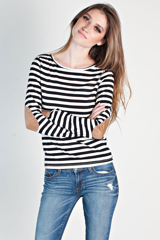 Patching Things Up Striped Top-Navy
