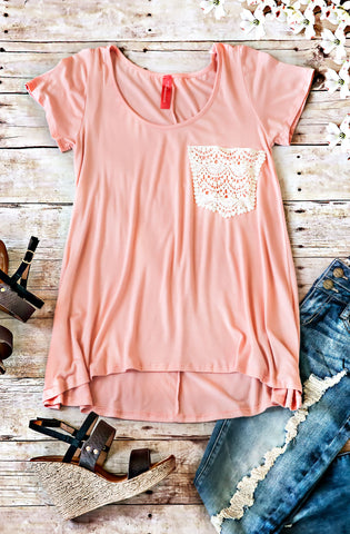 Crochet Pocket Top-Peach
