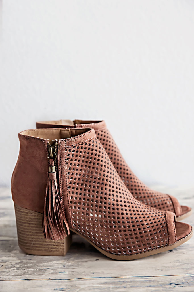Peyton Open Toe Ankle Boots- Cinnamon