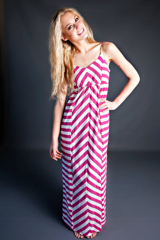 Riley Striped Maxi Dress-Fuchsia