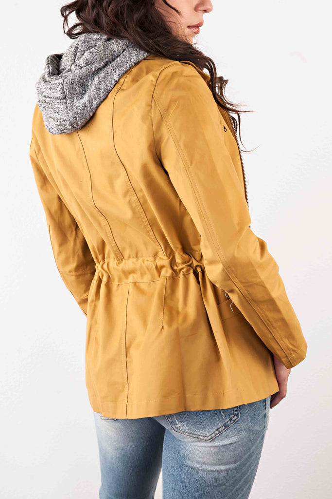 Jacket With Fleece Hoodie-Mustard