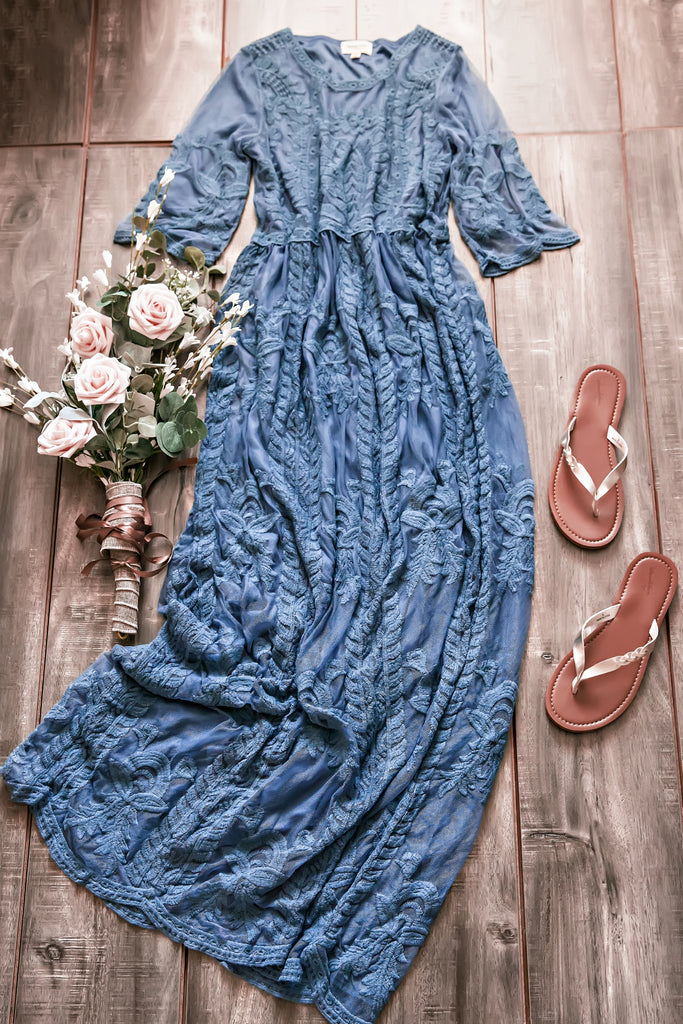 Slate Blue Lace Maxi Dress