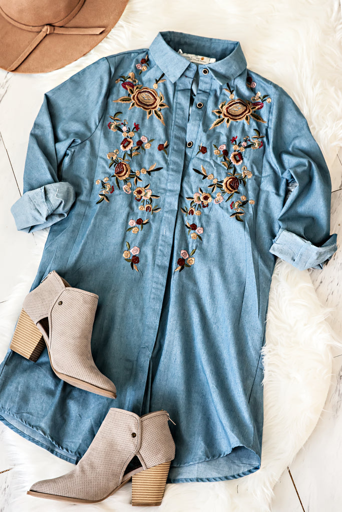 Chambray Embroidered Dress