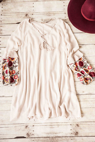 Embroidered Sleeves Shift Dress