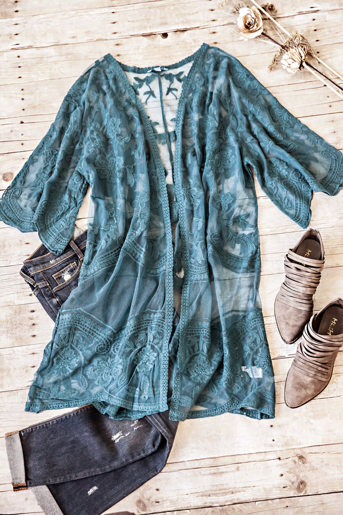 Teal Lace Cardigan