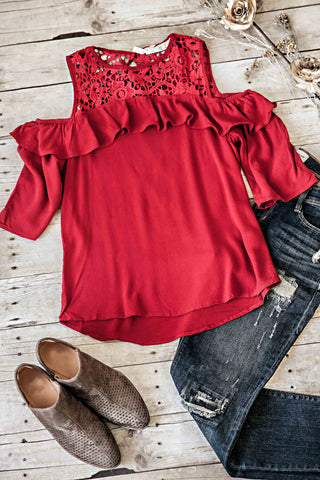 Cold Shoulder Crochet Details Top