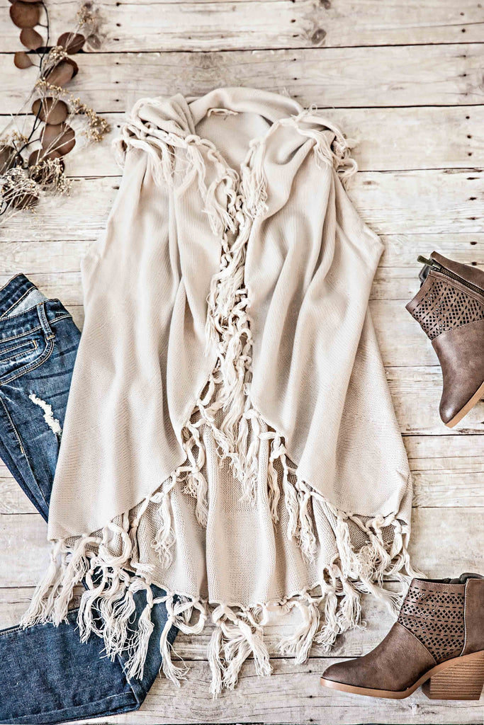 Solid Draped Fringe Trim Vest