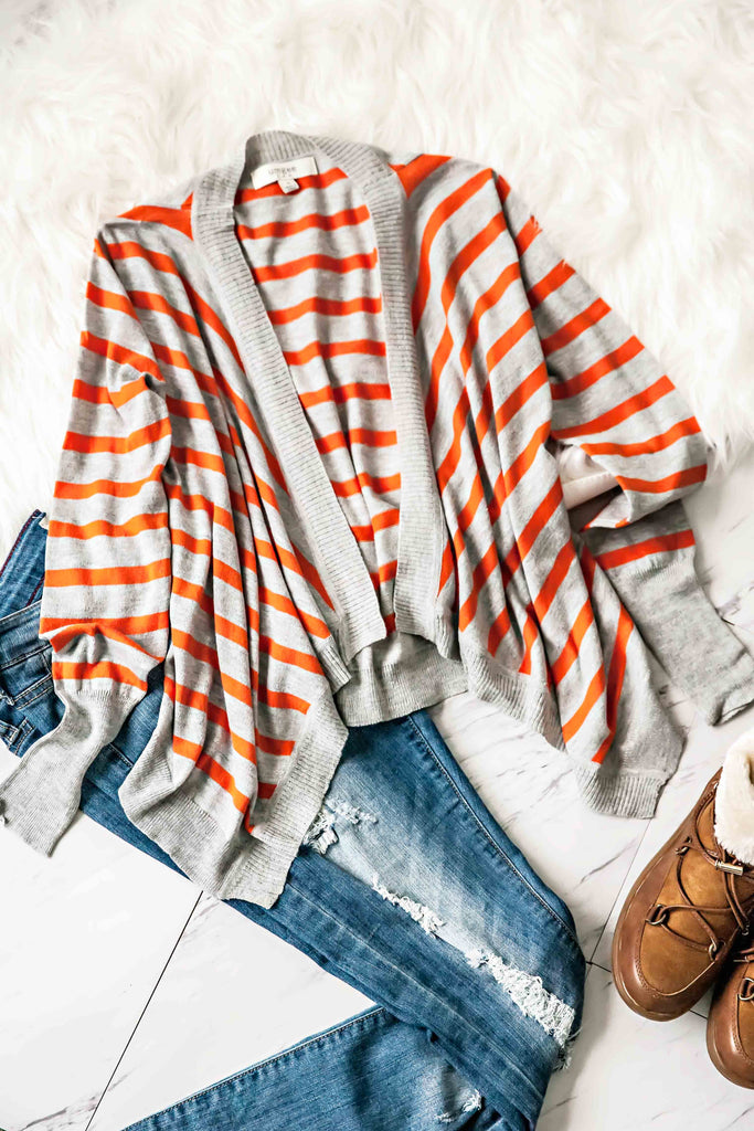 BELONG TO YOU STRIPED CARDIGAN-Grey