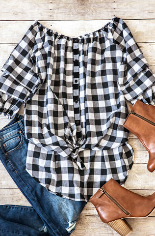 Off The Shoulder Plaid Top