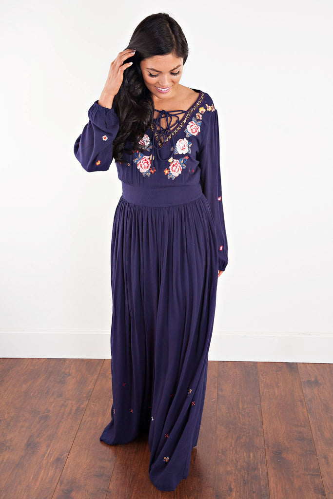 Embroidered Floral Maxi Dress