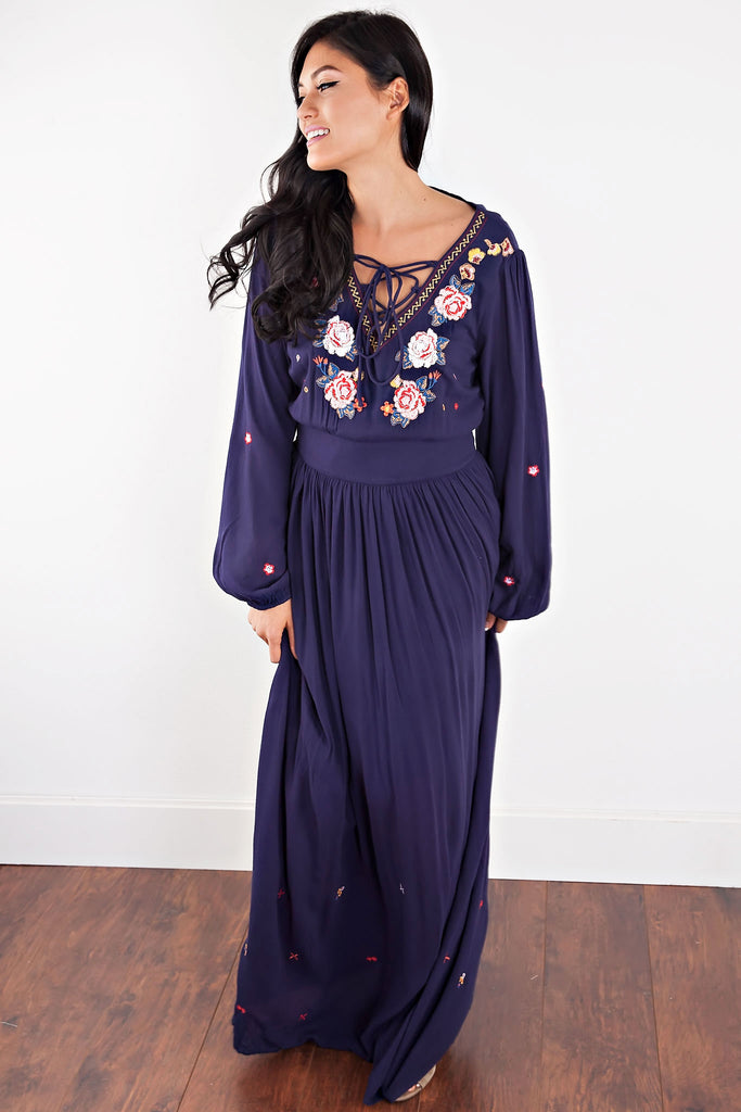 Embroidered Floral Maxi Dress
