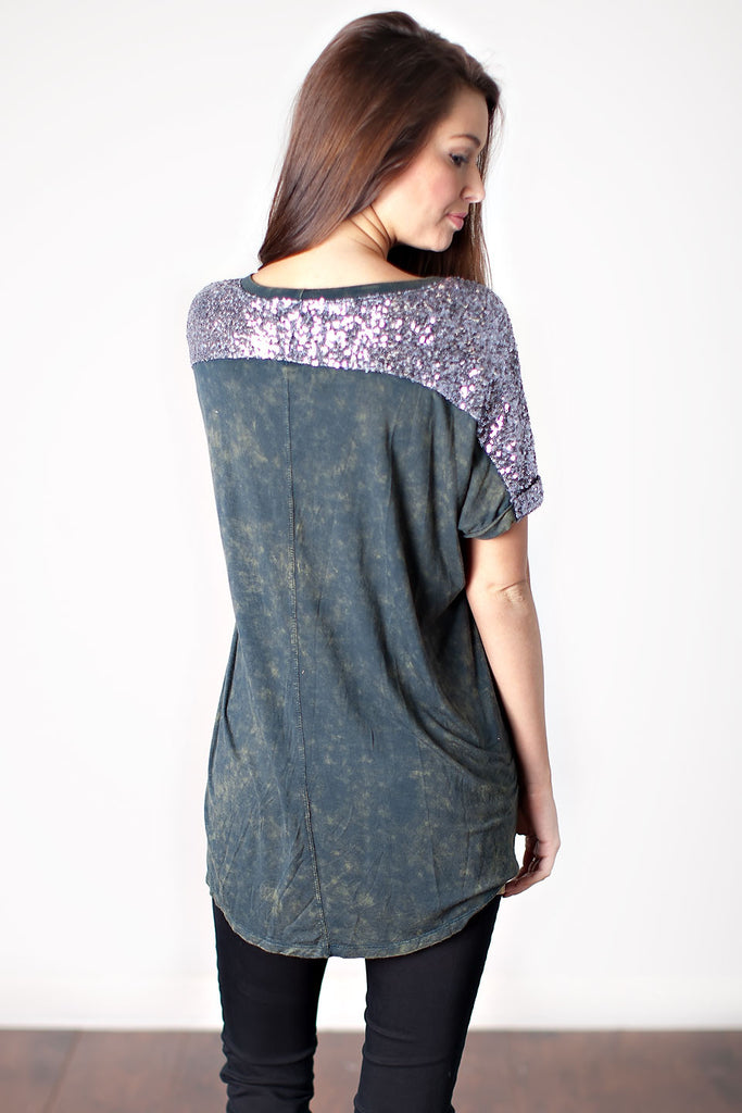Shine On Sequin Top-Grey