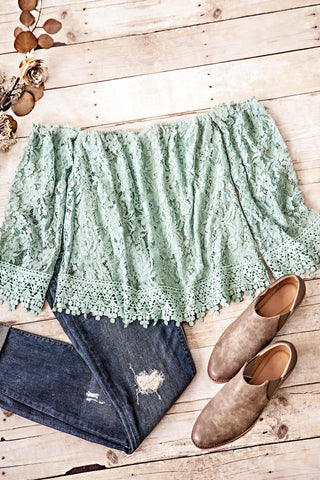 Dream Of Me Lace Off The Shoulder Top-Sage