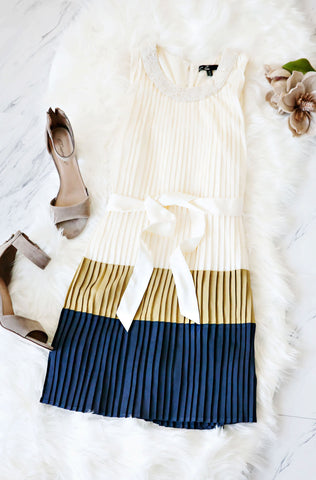 Pearl Neckline Pleated Dress