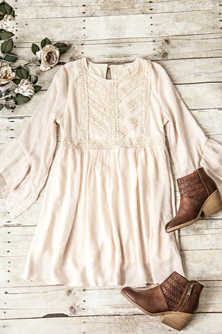 A-Line Crochet Details Dress-Natural