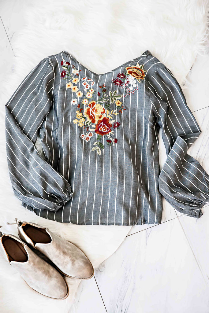 Striped Embroidered Top