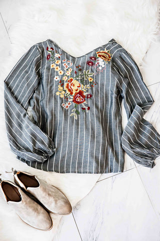 Striped Embroidered Top
