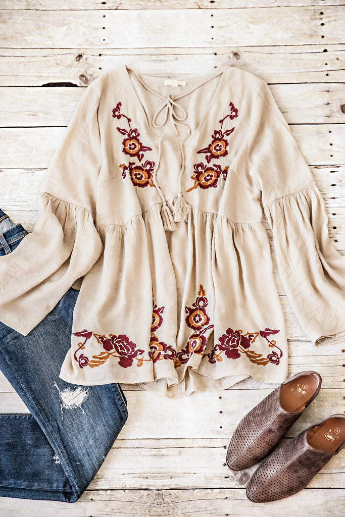 SYDNEYS EMBROIDERED TOP-NATURAL