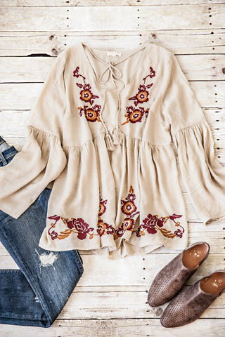 SYDNEYS EMBROIDERED TOP-NATURAL