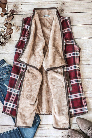 MARLOW PLAID VEST-RED