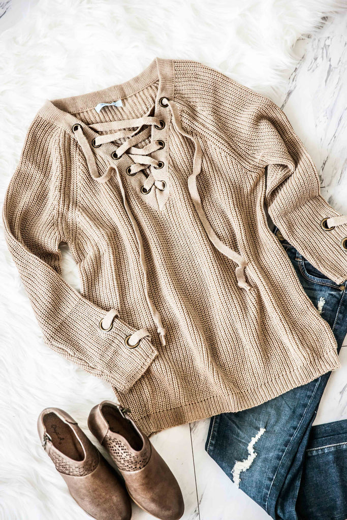 OUT N ABOUT LONG SLEEVE SWEATER-TAUPE
