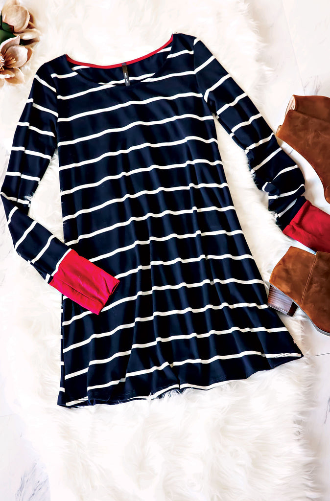 Taylor Striped Tunic-Navy/Red