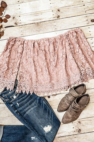 Dream Of Me Lace Off The Shoulder Top-Mauve