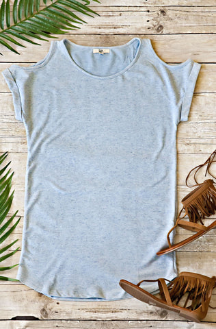 Open Shoulder T-Shirt Dress-Blue