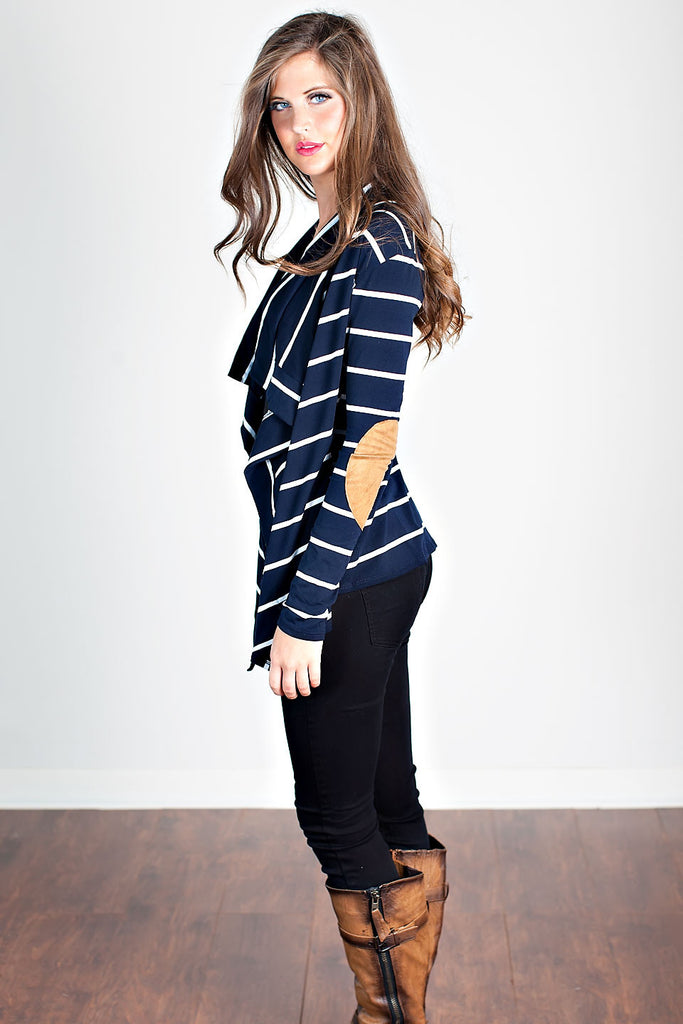 Walk With Me Elbow Patch Cardigan-Navy