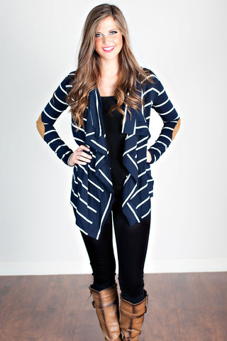 Walk With Me Elbow Patch Cardigan-Navy