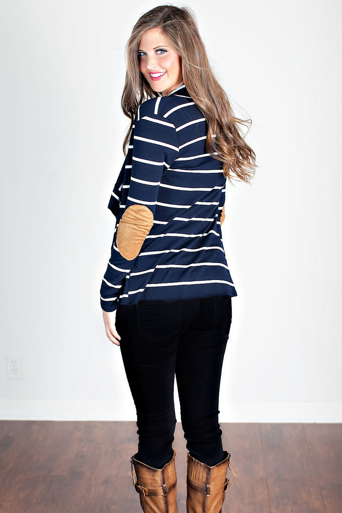 Walk With Me Elbow Patch Cardigan-Navy