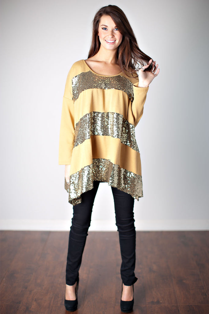 Make A Wish Sequin Top-Mustard