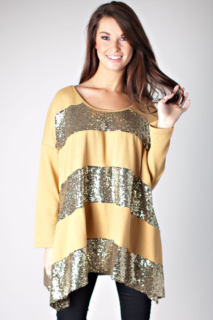 Make A Wish Sequin Top-Mustard