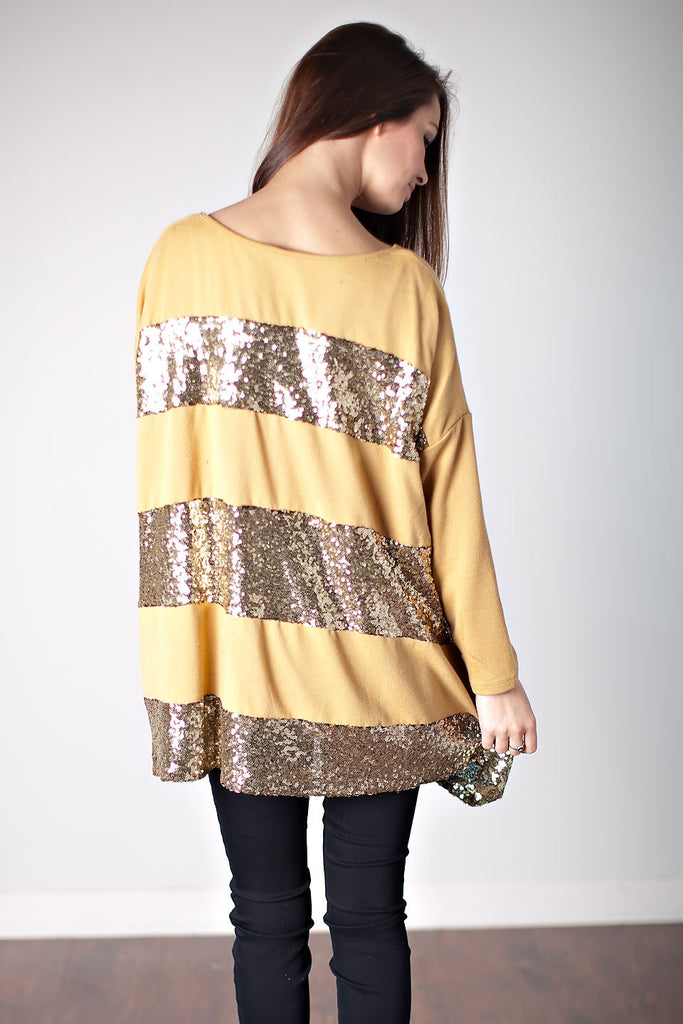 Make A Wish Sequin Top-Mustard