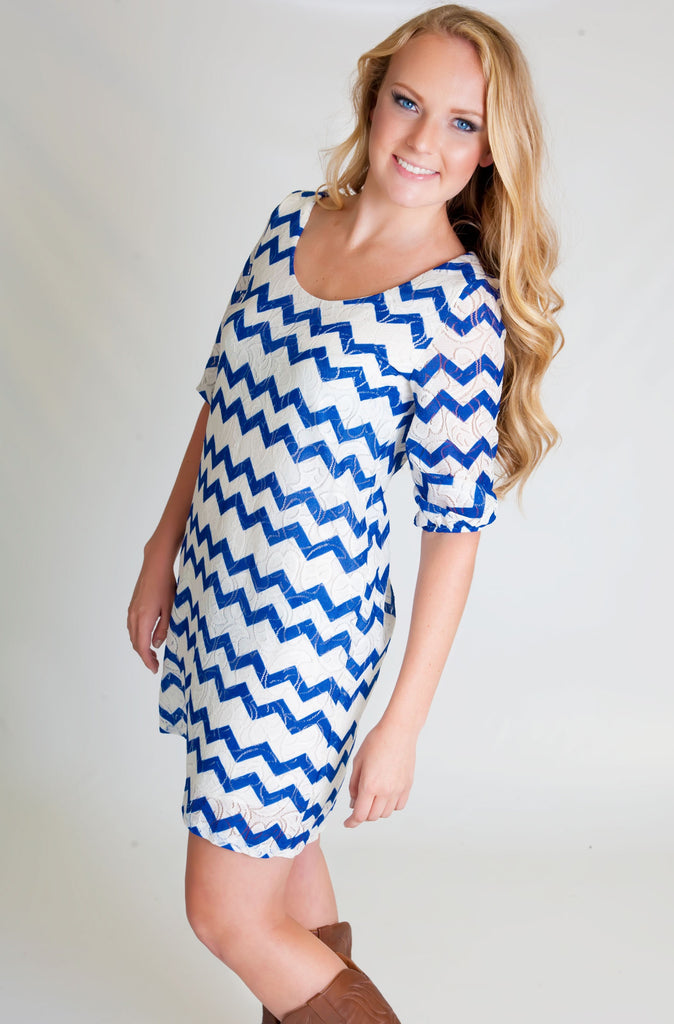 Message In A Bottle Zigzag Dress-Blue